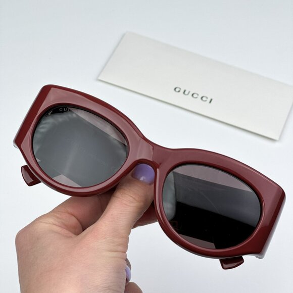Gucci GG1544S 002 BRAND NEW Sunglasses Burgundy Brown Unisex Oval - Picture 4 of 11